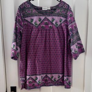 Vermont Country Store Boho Purple Floral Women's Tunic